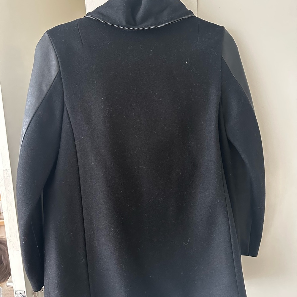 All Saints Black Leather Sleeve Wool Jacket (AICR JAX) size US 4 UK 8 small - Picture 7 of 10